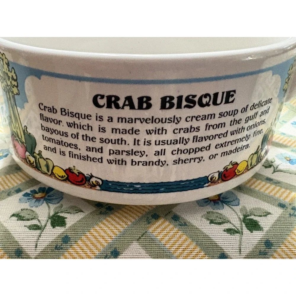 Shrimp Creole, Crab Bisque, Crawfish Étouffée, Gumbo 4 Two Handle Bowls 1990
